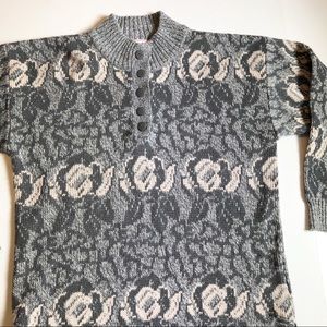 Vintage 80s Knit Sweater Mock Neck Rose Fairy kei
